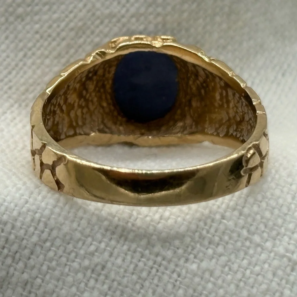 14k Gold Nugget Design Blue Prong Set Stone - Picture 9 of 15